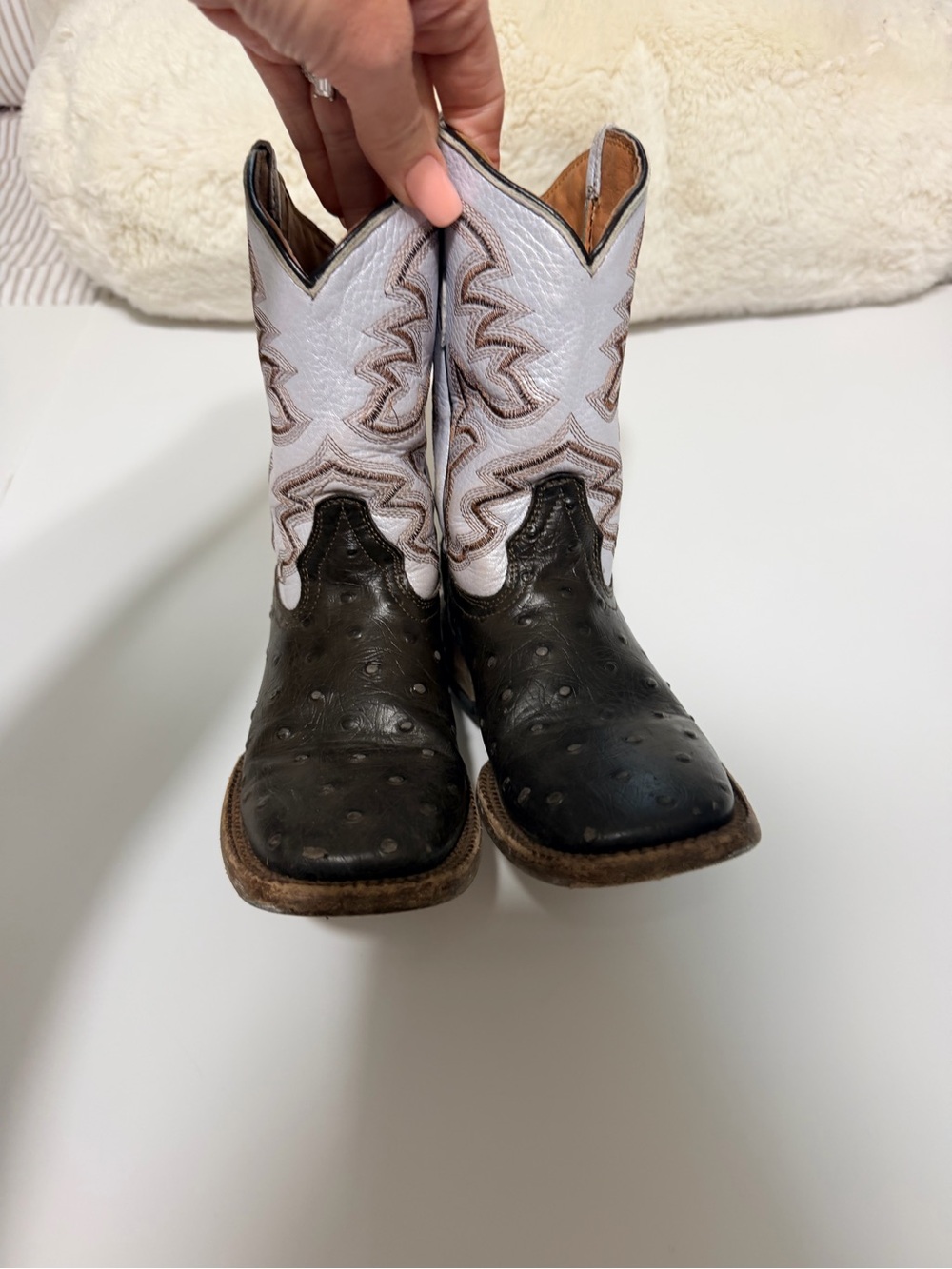 Kids Two-Tone Black and White Western Cowboy Boots Tanner Mark Size 13
